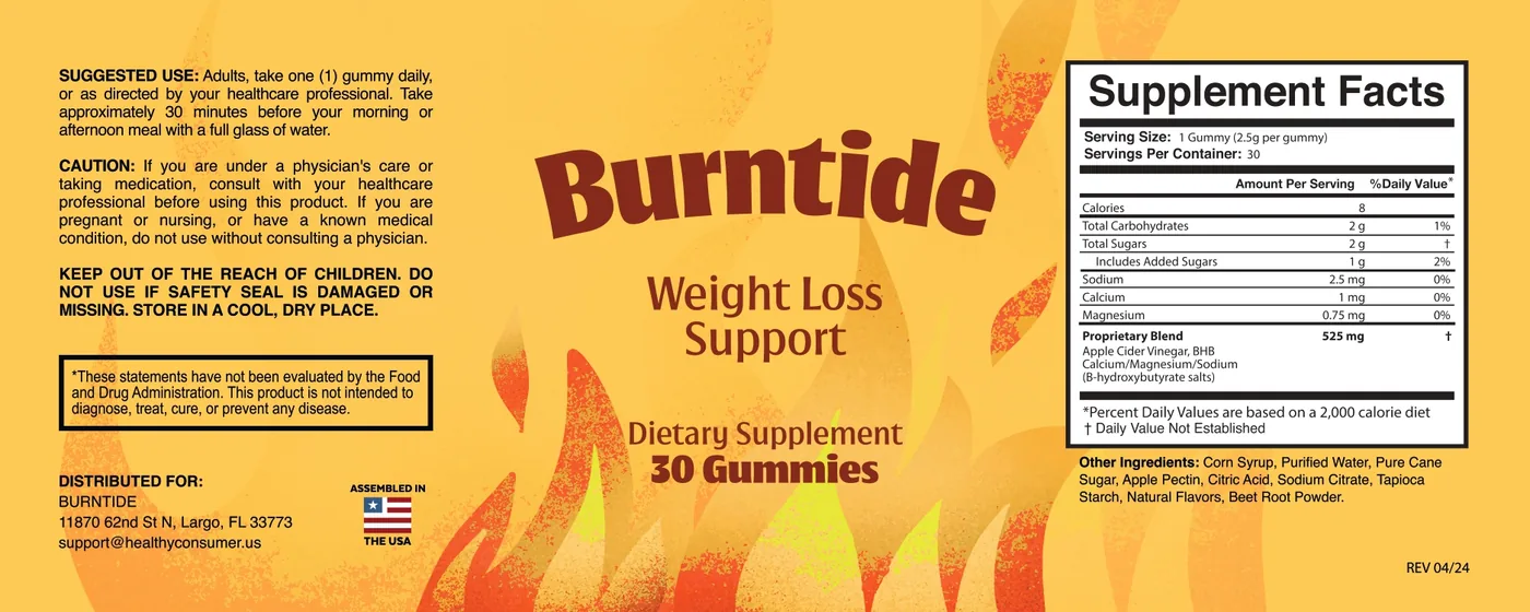 Burntide Supplement Facts label showing serving size and ingredients