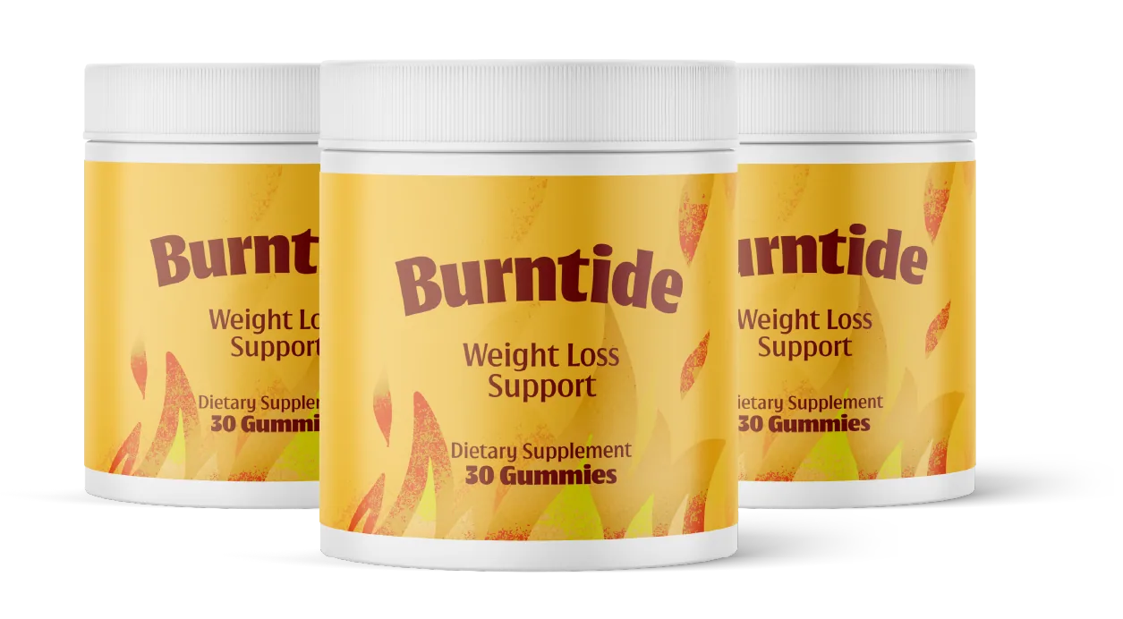Three bottles of Burntide dietary supplement gummies for the full product review